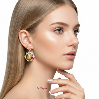 Multi-colored Crystal & Cubic Zirconia Goldtone Snowflake Dangle Earrings