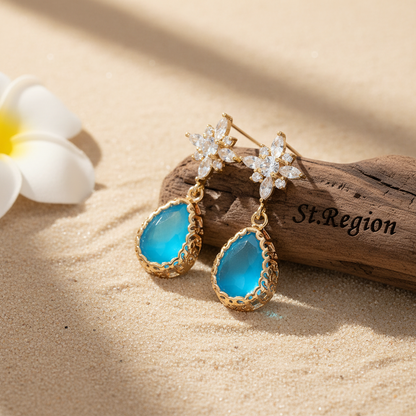 Blue Crystal & Cubic Zirconia Goldtone Star Drop Earrings