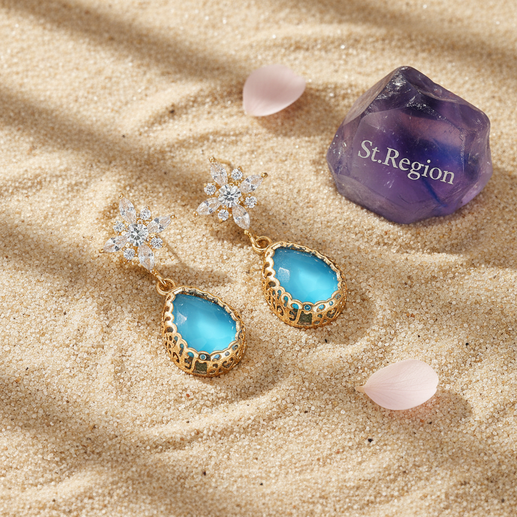 Blue Crystal & Cubic Zirconia Goldtone Star Drop Earrings