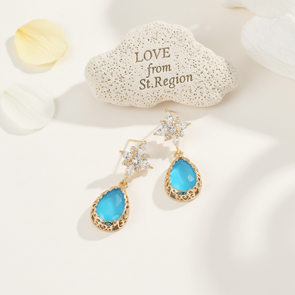 Blue Crystal & Cubic Zirconia Goldtone Star Drop Earrings
