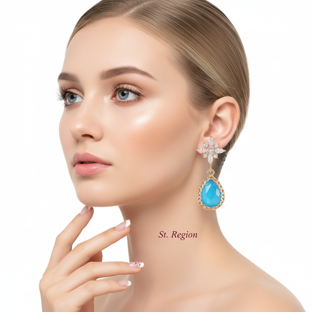 Blue Crystal & Cubic Zirconia Goldtone Star Drop Earrings