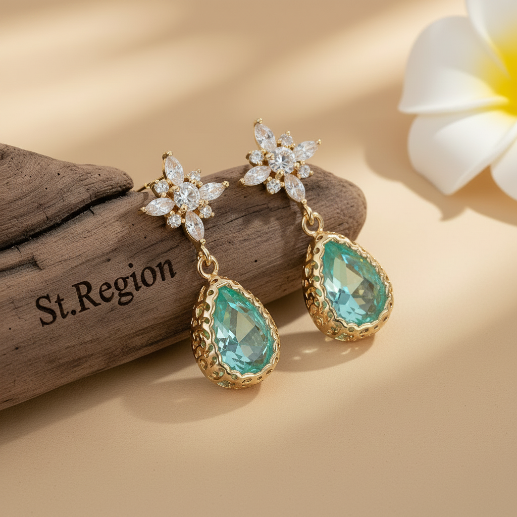 Green Crystal & Goldtone Star Drop Earrings