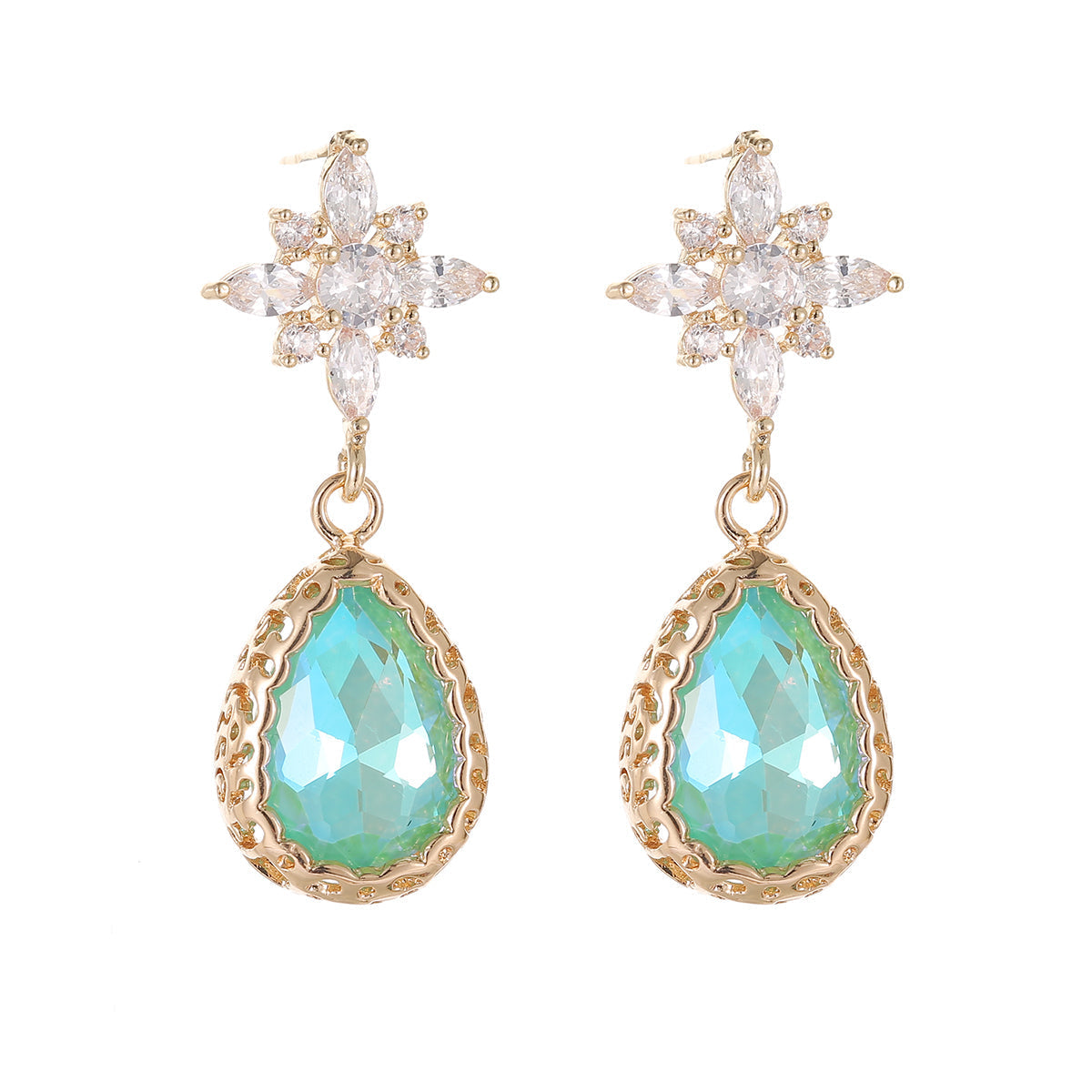 Green Crystal & Goldtone Star Drop Earrings