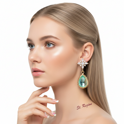 Green Crystal & Goldtone Star Drop Earrings