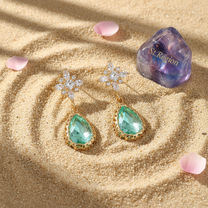 Green Crystal & Goldtone Star Drop Earrings