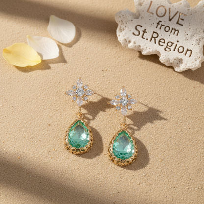 Green Crystal & Goldtone Star Drop Earrings