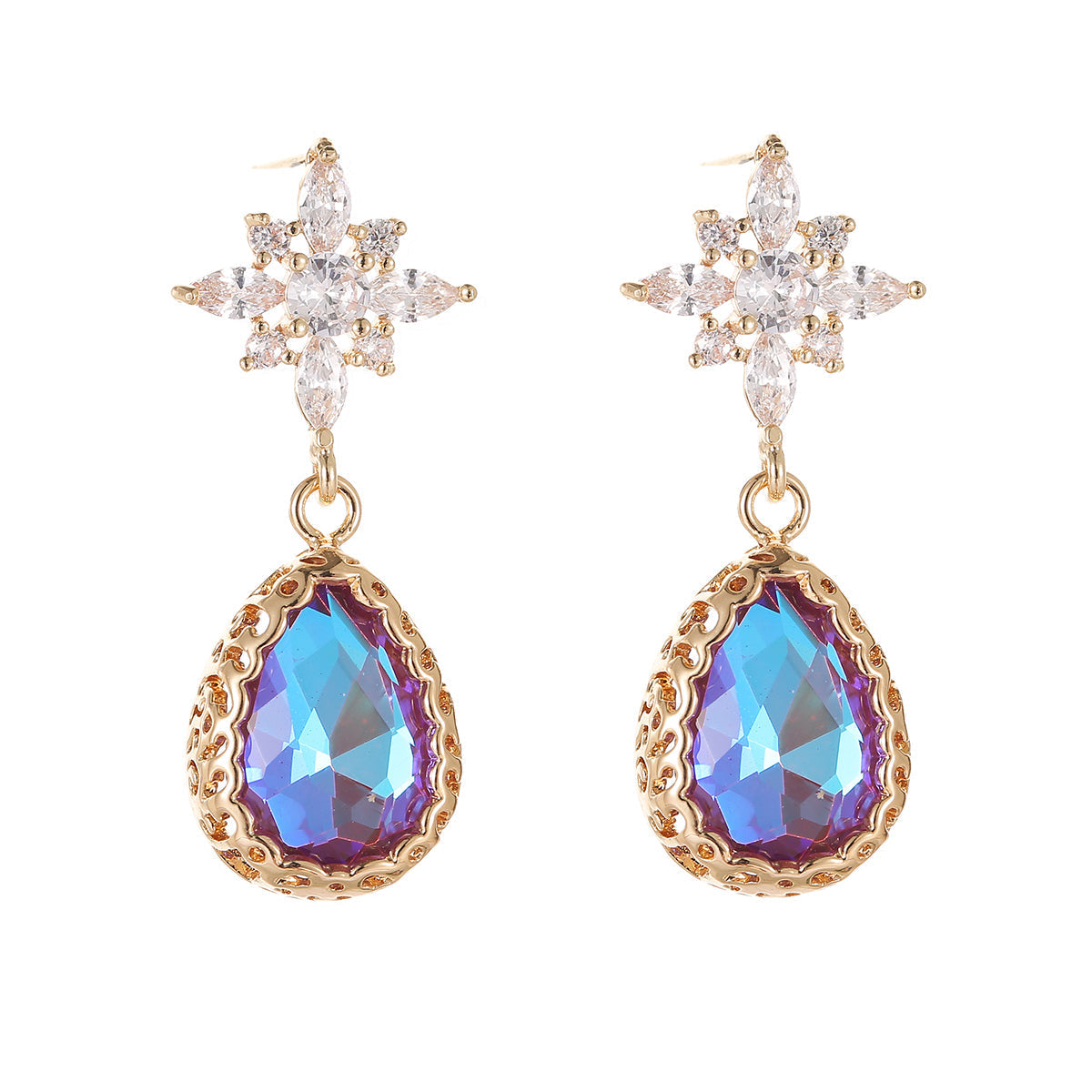 Purple Crystal & Goldtone Star Drop Earrings