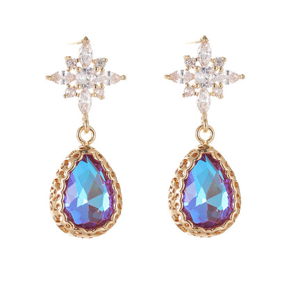 Purple Crystal & Goldtone Star Drop Earrings
