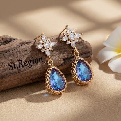 Purple Crystal & Goldtone Star Drop Earrings