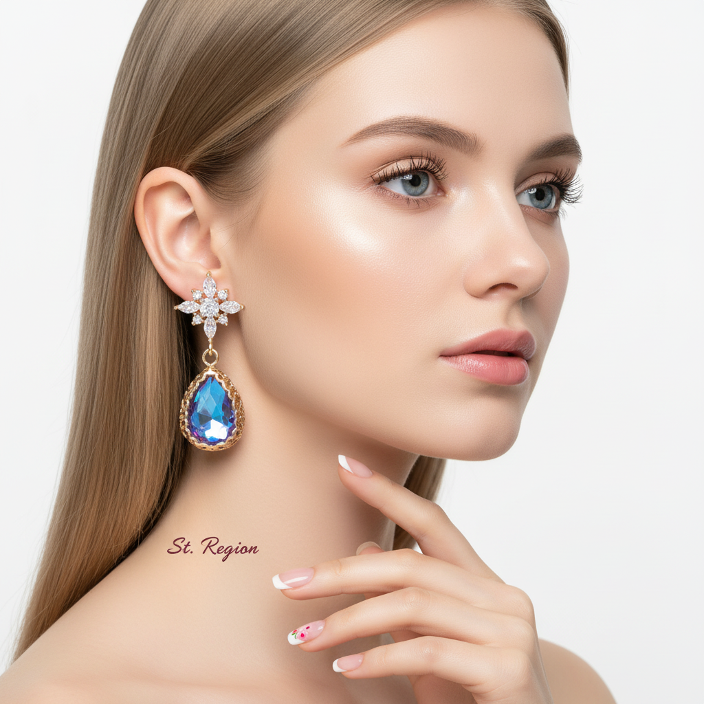 Purple Crystal & Goldtone Star Drop Earrings