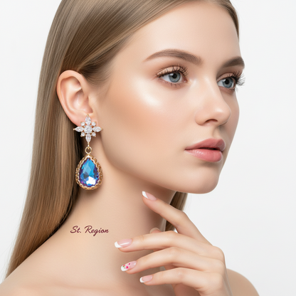 Purple Crystal & Goldtone Star Drop Earrings