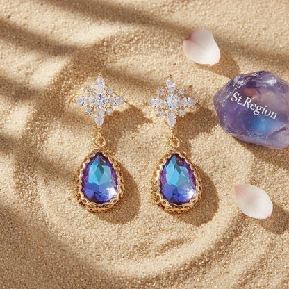 Purple Crystal & Goldtone Star Drop Earrings