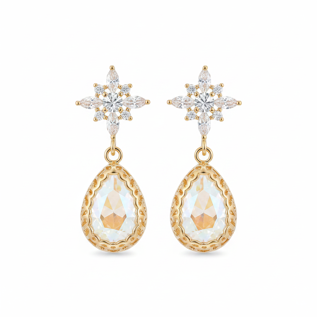 White Crystal & Cubic Zirconia Goldtone Star Drop Earrings