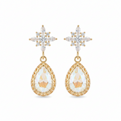 White Crystal & Cubic Zirconia Goldtone Star Drop Earrings