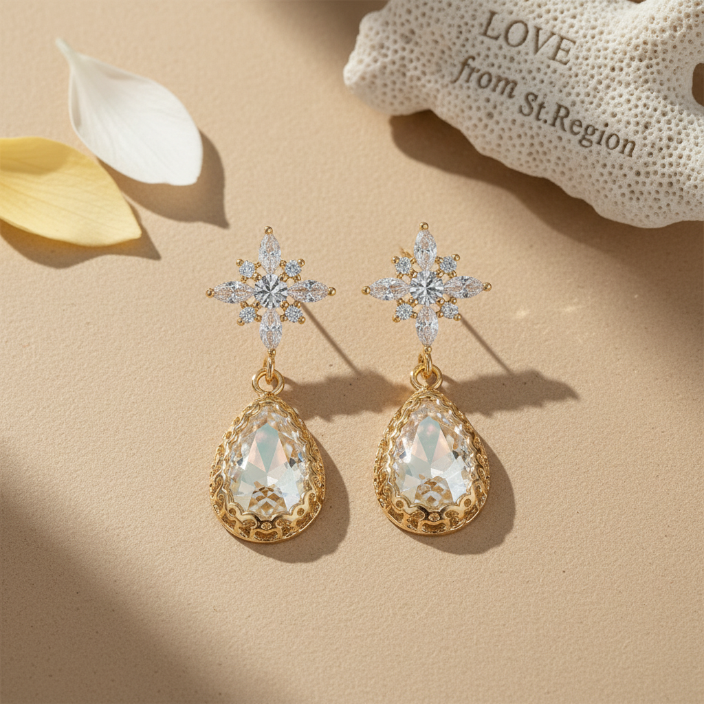 White Crystal & Cubic Zirconia Goldtone Star Drop Earrings