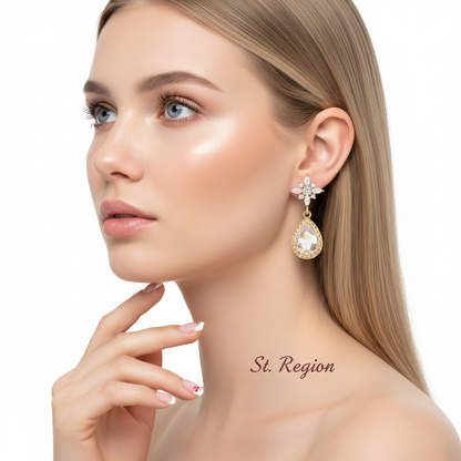 White Crystal & Cubic Zirconia Goldtone Star Drop Earrings
