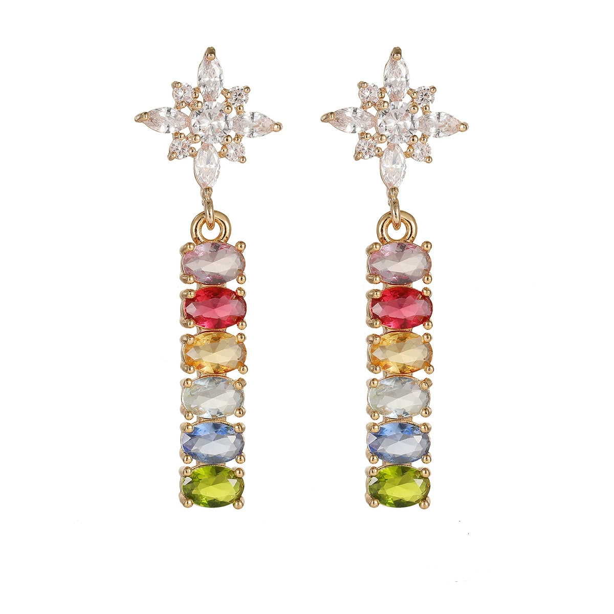 Multi-colored Oval Crystal & Cubic Zirconia Goldtone Star Drop Earrings