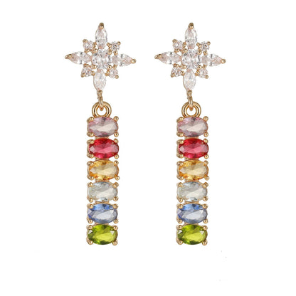 Multi-colored Oval Crystal & Cubic Zirconia Goldtone Star Drop Earrings
