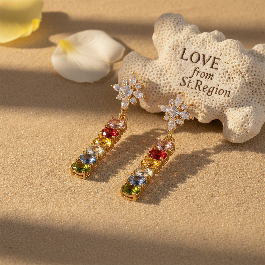 Multi-colored Oval Crystal & Cubic Zirconia Goldtone Star Drop Earrings
