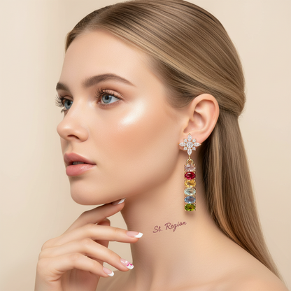 Multi-colored Oval Crystal & Cubic Zirconia Goldtone Star Drop Earrings