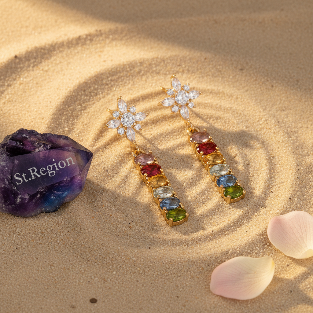 Multi-colored Oval Crystal & Cubic Zirconia Goldtone Star Drop Earrings
