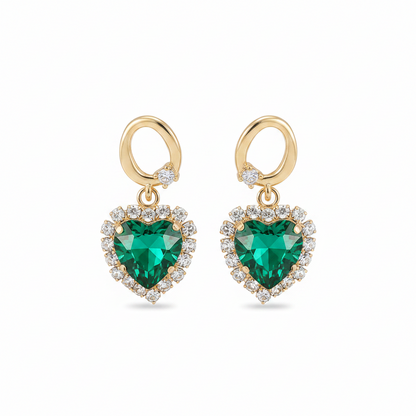 Green Crystal & Cubic Zirconia Goldtone Halo Heart Huggie Drop Earrings
