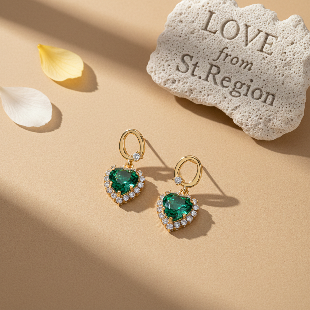 Green Crystal & Cubic Zirconia Goldtone Halo Heart Huggie Drop Earrings