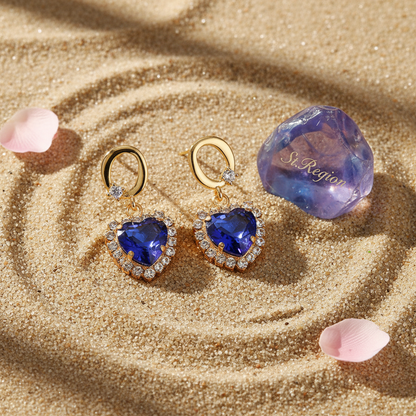 Navy Crystal & Cubic Zirconia Goldtone Halo Heart Huggie Drop Earrings