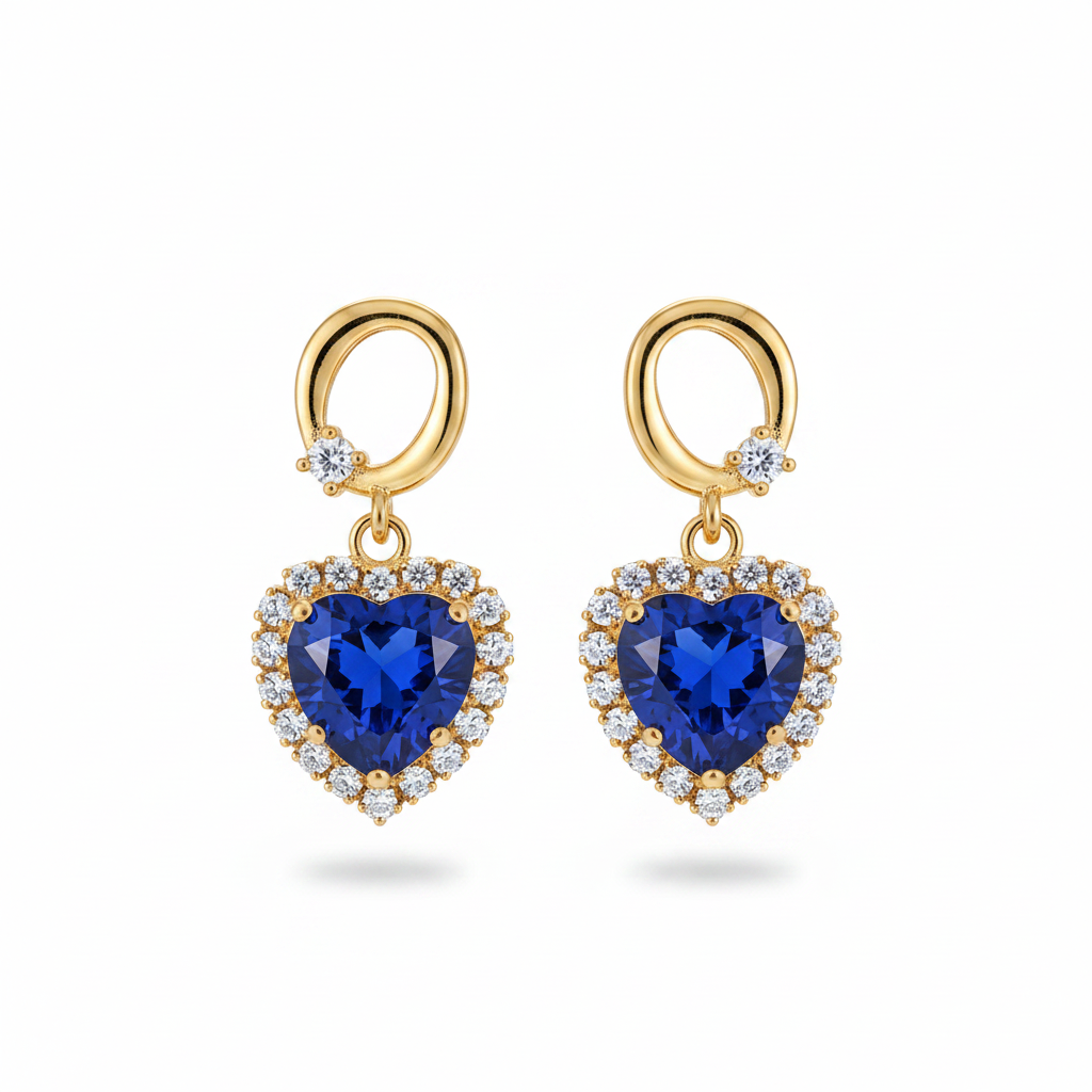 Navy Crystal & Cubic Zirconia Goldtone Halo Heart Huggie Drop Earrings