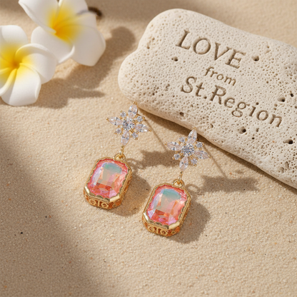 Orange Crystal & Cubic Zirconia Goldtone Star Rectangle Dangle Earrings