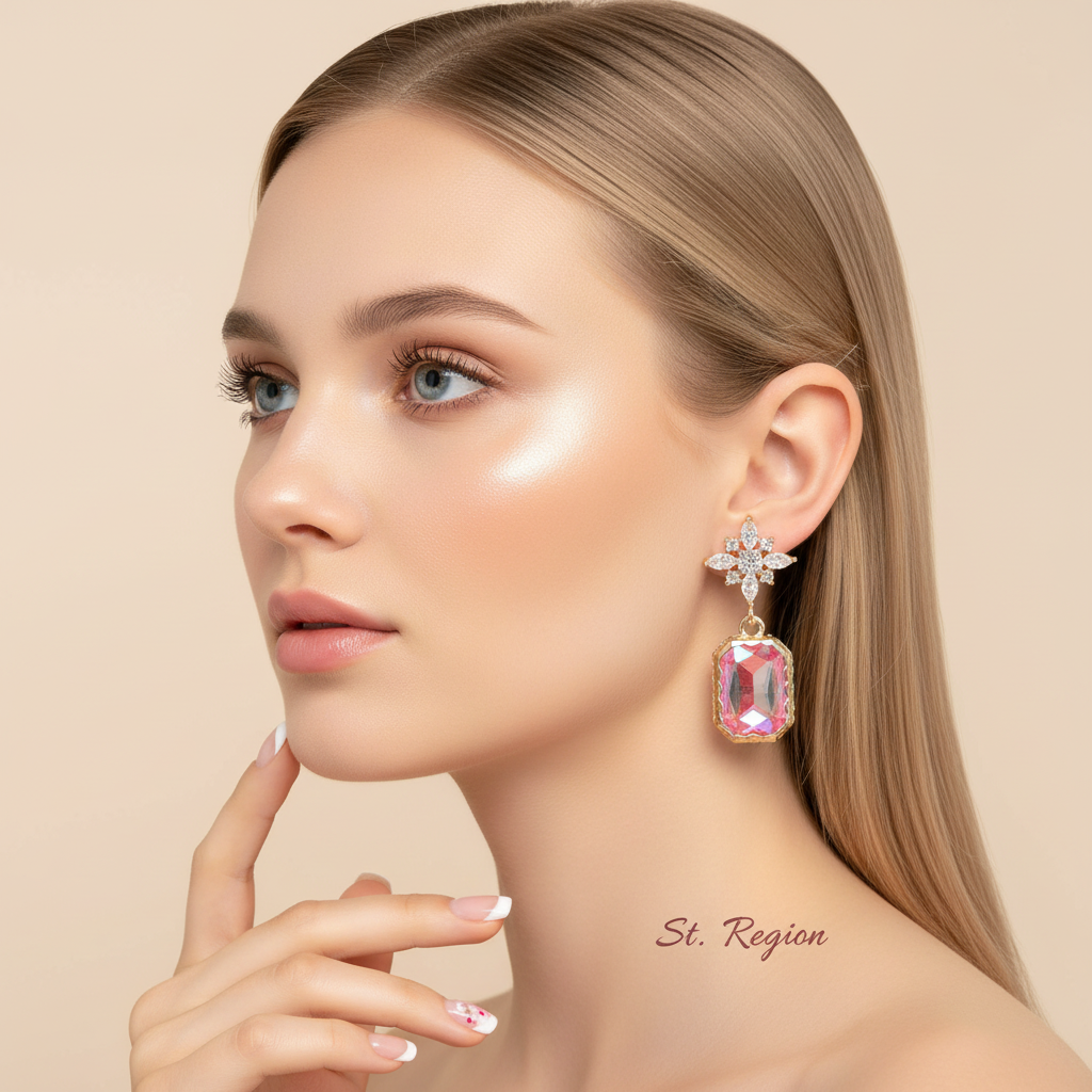 Orange Crystal & Cubic Zirconia Goldtone Star Rectangle Dangle Earrings