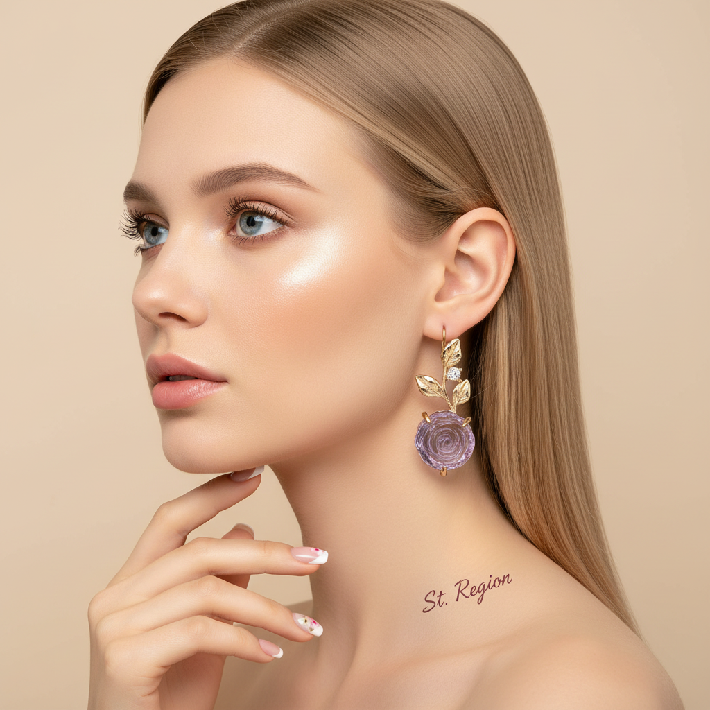 Purple Resin & Cubic Zirconia Goldtone Flower Dangle Earrings