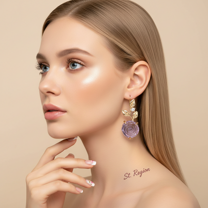 Purple Resin & Cubic Zirconia Goldtone Flower Dangle Earrings