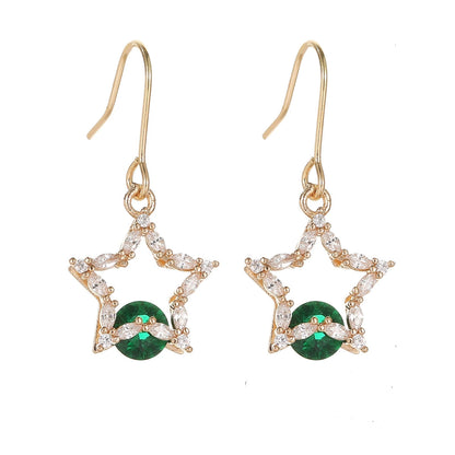 Green Crystal & Cubic Zirconia Goldtone Stacked Star Hook Earrings