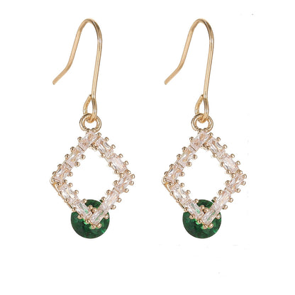 Green Crystal & Cubic Zirconia Goldtone Stacked Rhombus Hook Earrings