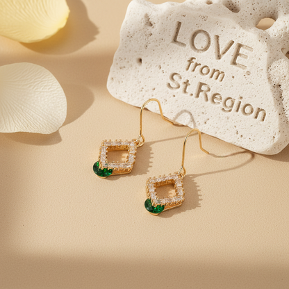 Green Crystal & Cubic Zirconia Goldtone Stacked Rhombus Hook Earrings