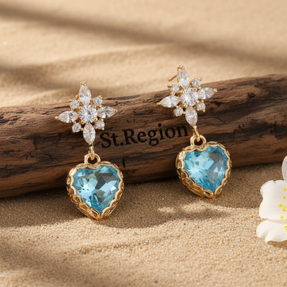 Blue Crystal & Cubic Zirconia Goldtone Star Heart Dangle Earrings