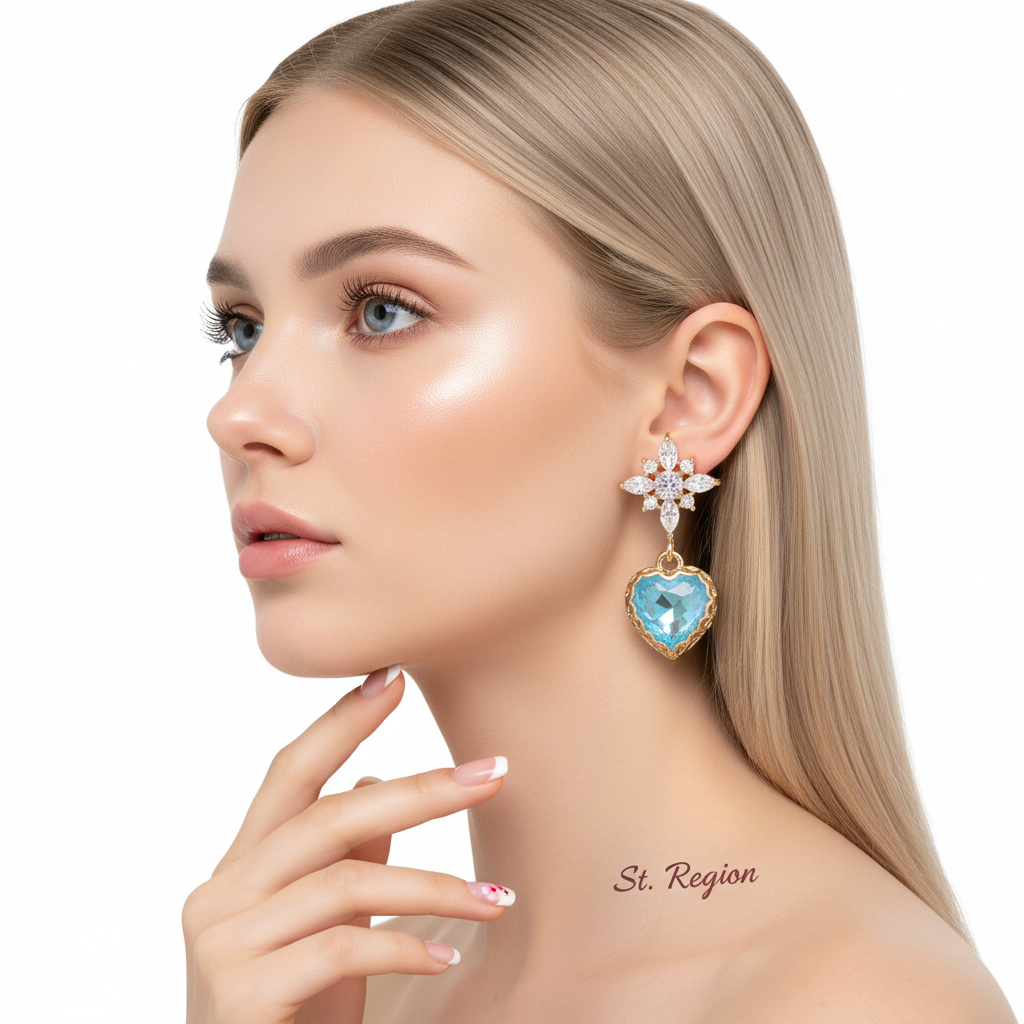 Blue Crystal & Cubic Zirconia Goldtone Star Heart Dangle Earrings