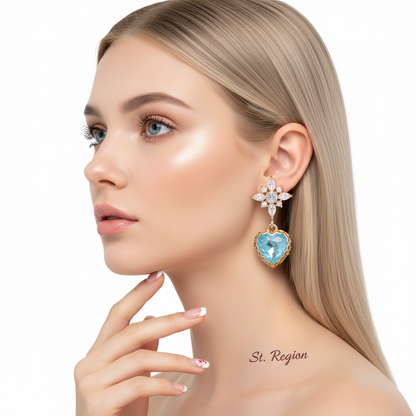 Blue Crystal & Cubic Zirconia Goldtone Star Heart Dangle Earrings