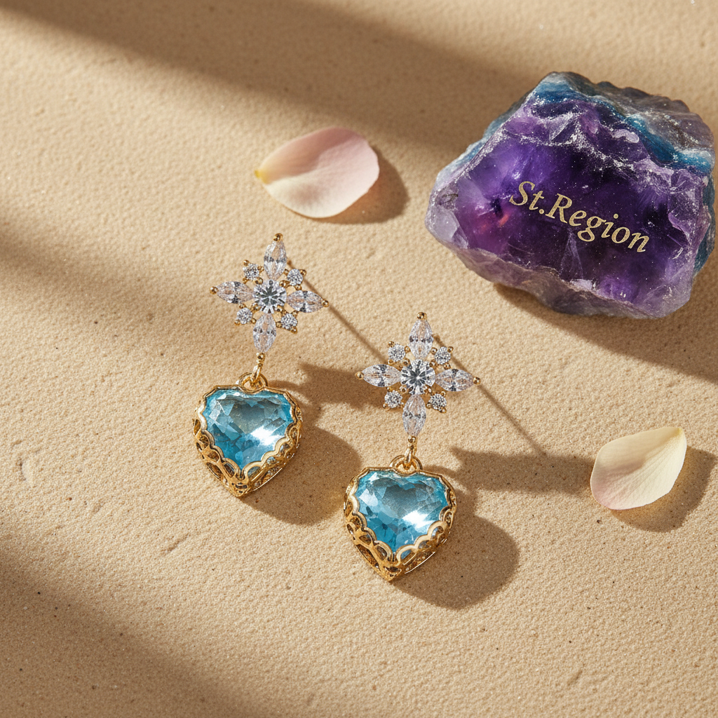 Blue Crystal & Cubic Zirconia Goldtone Star Heart Dangle Earrings