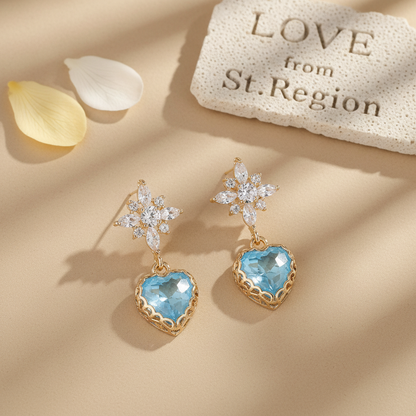 Blue Crystal & Cubic Zirconia Goldtone Star Heart Dangle Earrings
