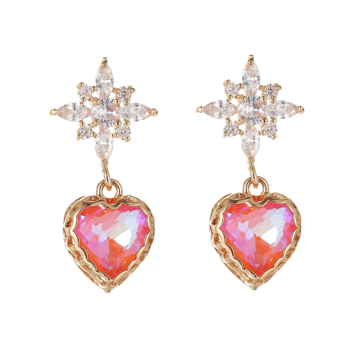 Orange Crystal & Cubic Zirconia Goldtone Star Heart Dangle Earrings