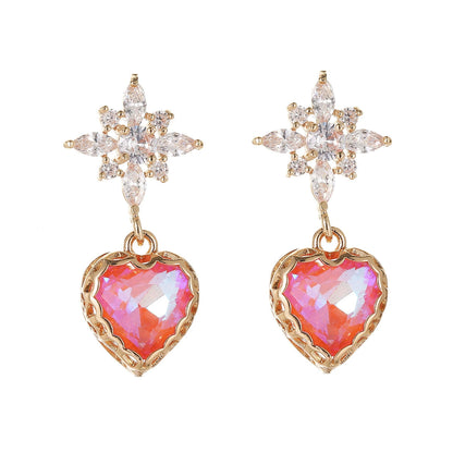 Orange Crystal & Cubic Zirconia Goldtone Star Heart Dangle Earrings