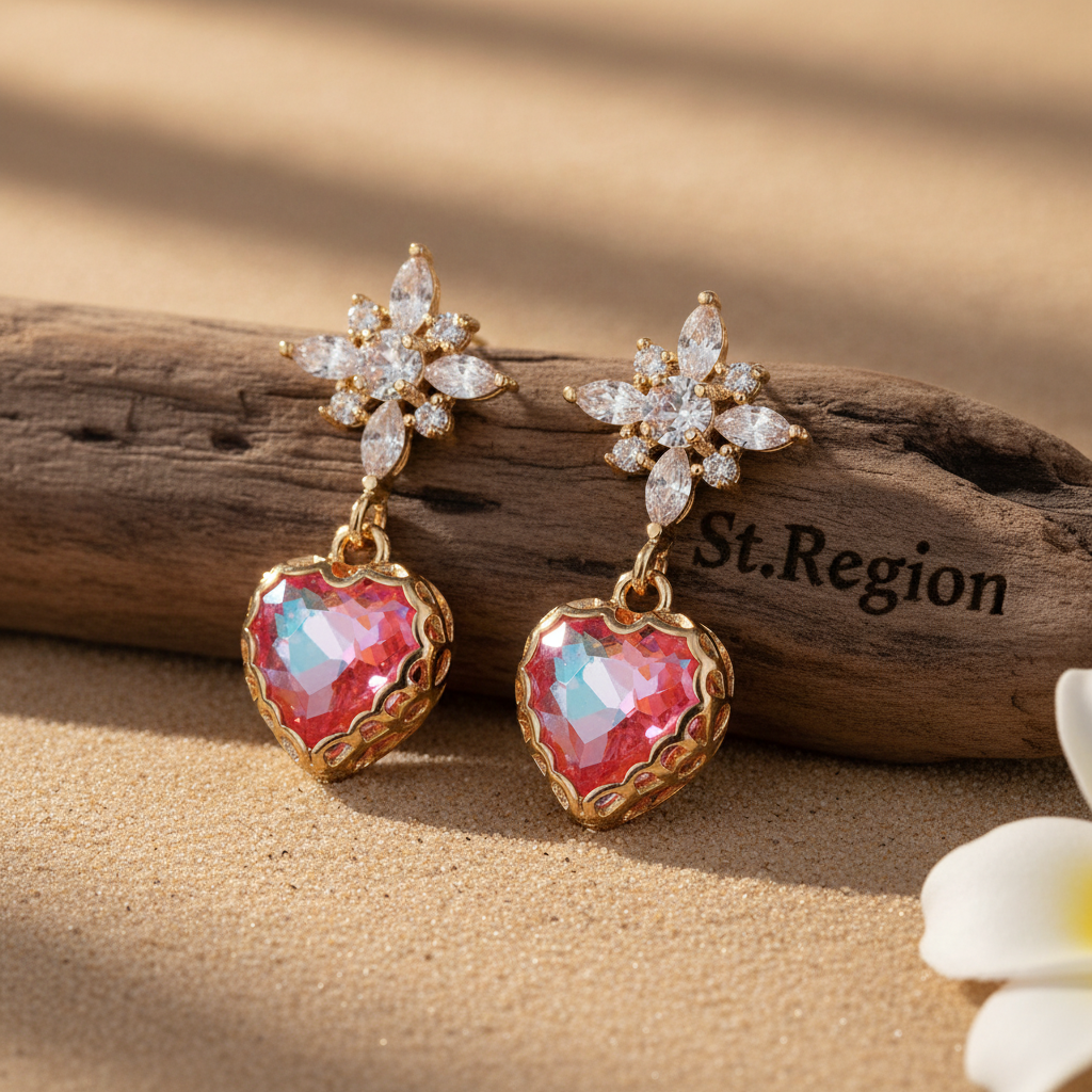 Orange Crystal & Cubic Zirconia Goldtone Star Heart Dangle Earrings
