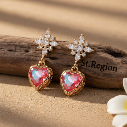 Orange Crystal & Cubic Zirconia Goldtone Star Heart Dangle Earrings