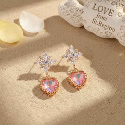 Orange Crystal & Cubic Zirconia Goldtone Star Heart Dangle Earrings