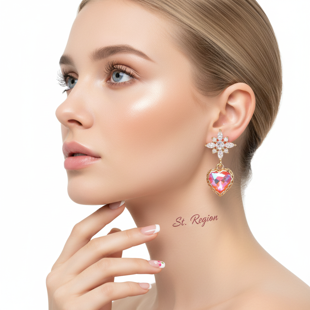 Orange Crystal & Cubic Zirconia Goldtone Star Heart Dangle Earrings