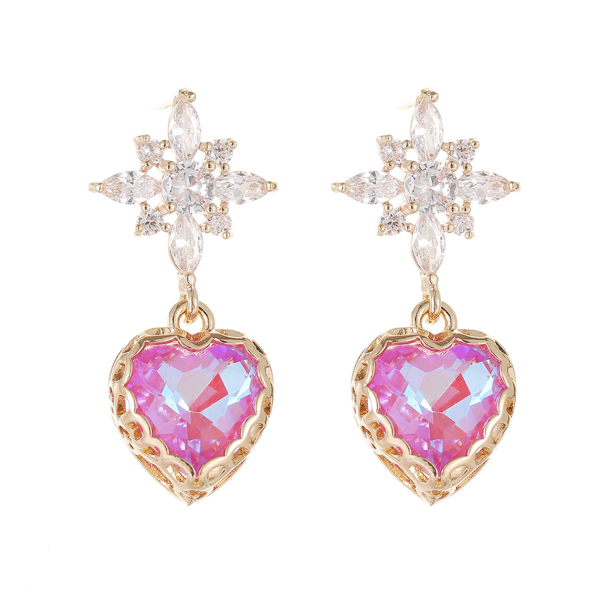 Purple Crystal & Cubic Zirconia Goldtone Star Heart Dangle Earrings