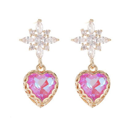 Purple Crystal & Cubic Zirconia Goldtone Star Heart Dangle Earrings