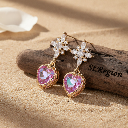 Purple Crystal & Cubic Zirconia Goldtone Star Heart Dangle Earrings